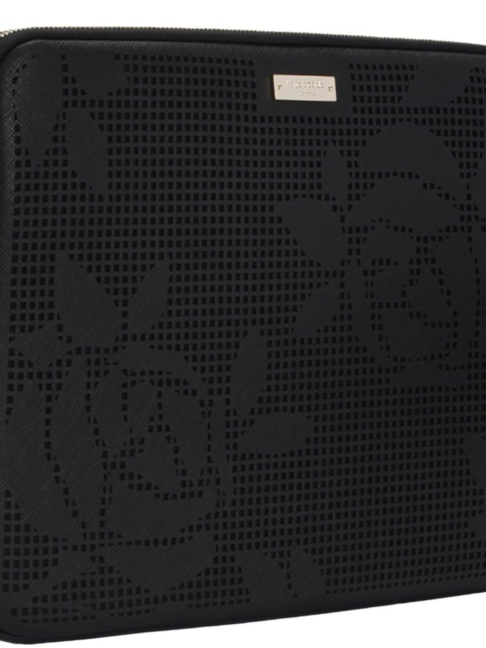 kate spade Black Floral Perforated Laptop Sleeve with Gold Logo